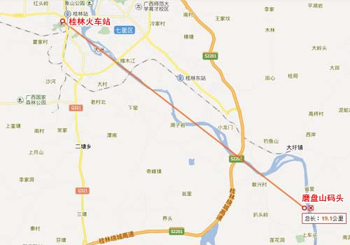 桂林到磨盘山码头路线图